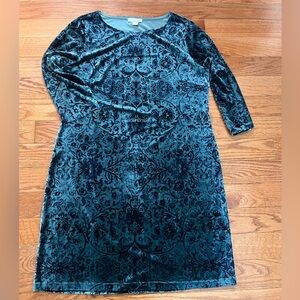 Coldwater Creek Scrolled Stretch Velvet Dress Pullover Cocktail Midi Shift L
